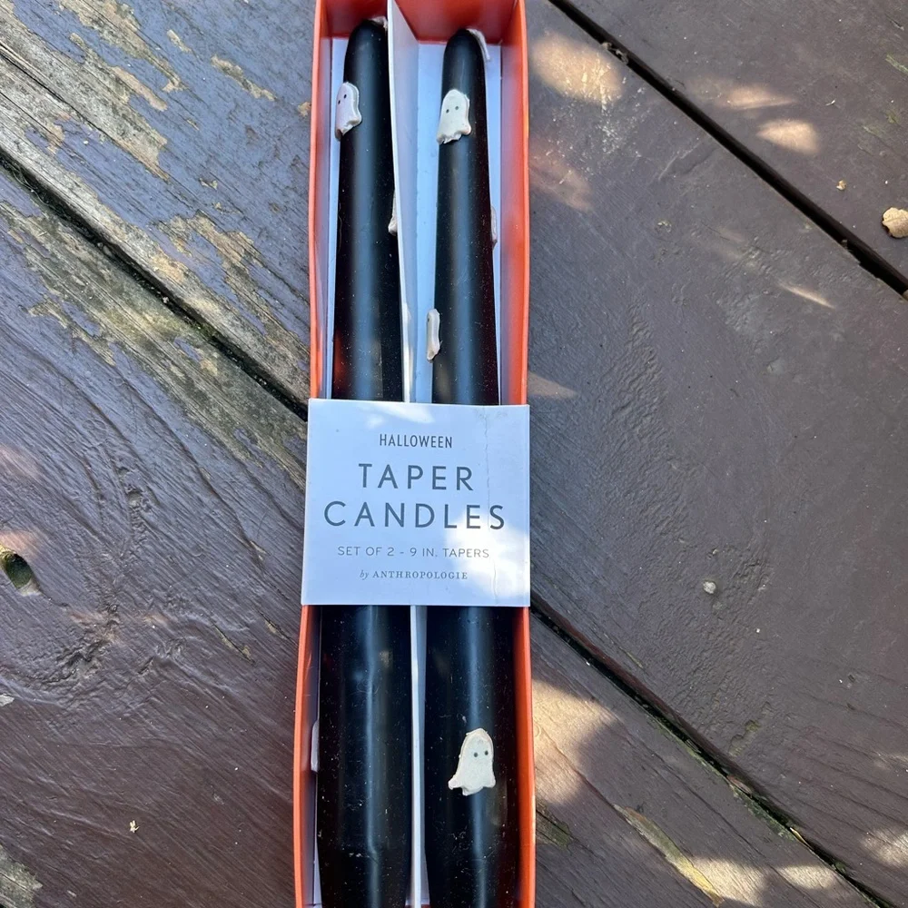Anthropologie Black Taper Candles with White Ghost Accents